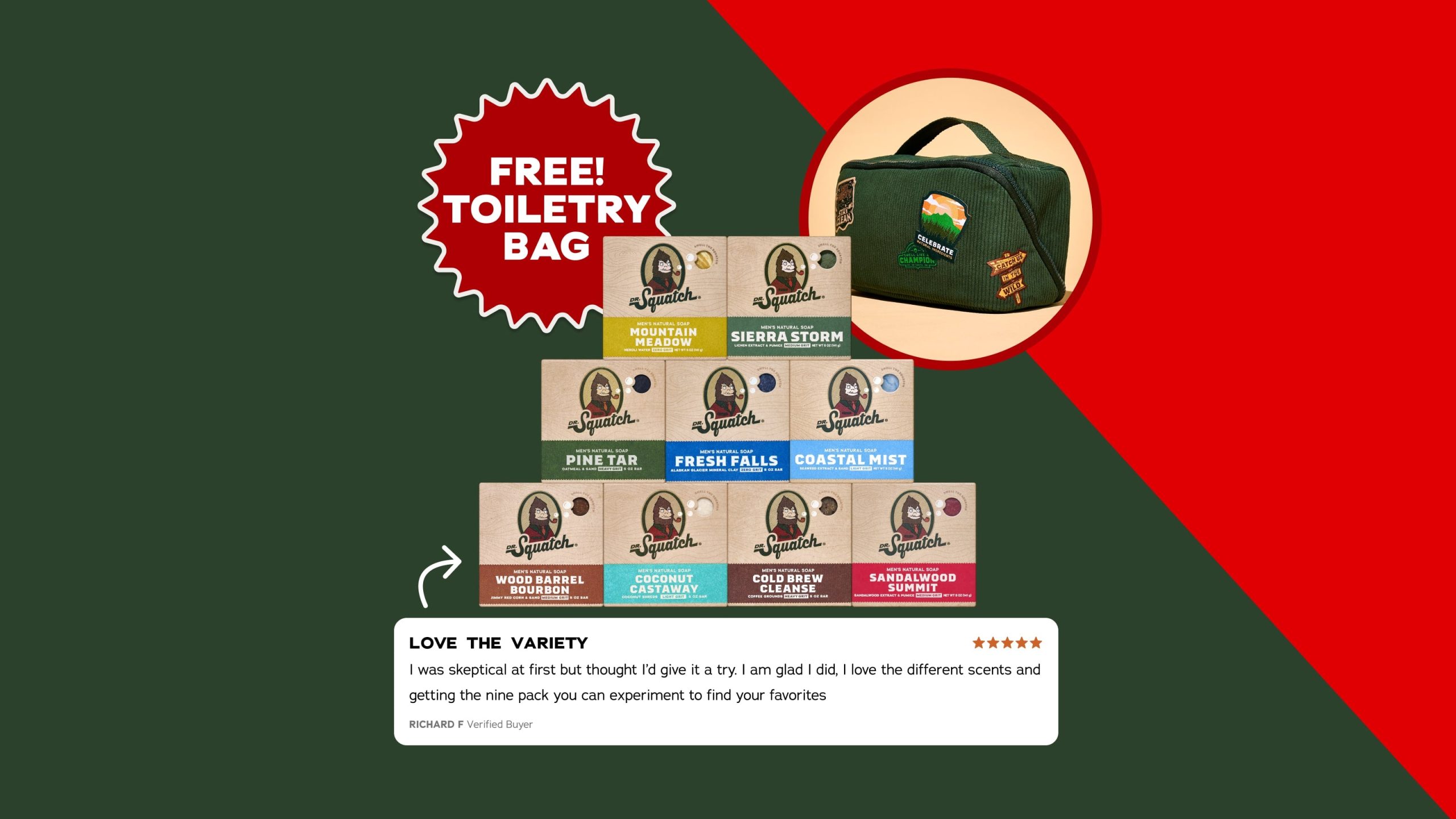 FREE Toiletry Bag + 9-Pack Bar Soap